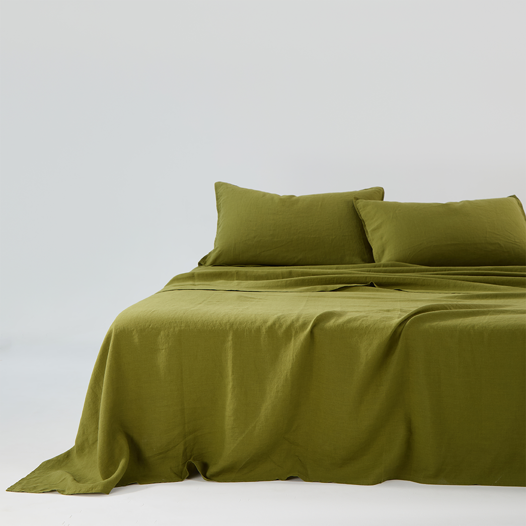 Bart Yarn-dyed Linen Flat Sheet in Moss