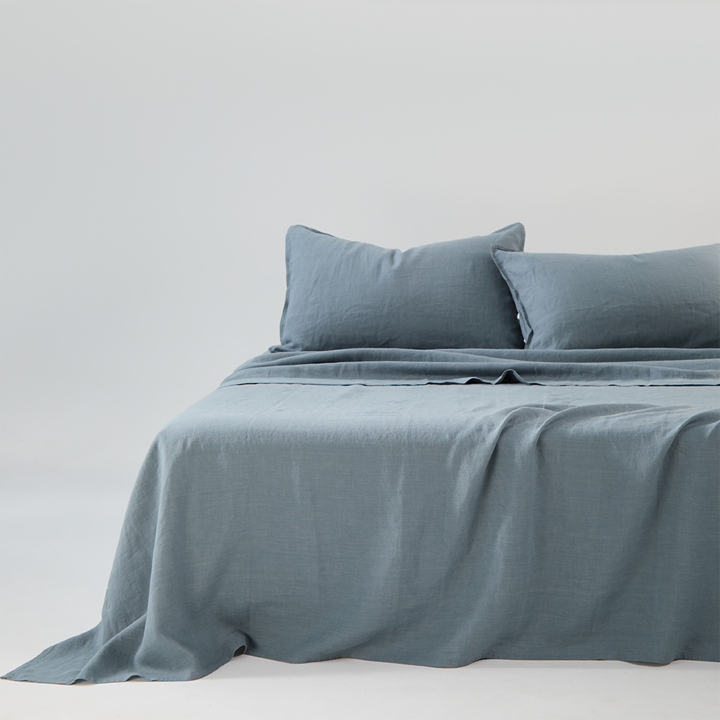Bart Yarn-dyed Linen Flat Sheet in Slate